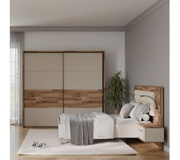 Armoire 2 portes coulissantes RICCIANO imitation chêne et grège